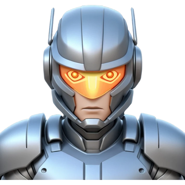 mechanical armored man portrait, head and shoulders only, futuristic metal armor, glowing energy lines, robotic shoulder plates, intense expression, sci-fi warrior vibe, 3D cartoon style, mobile game icon style, clean background, no text, no watermark
  emoji