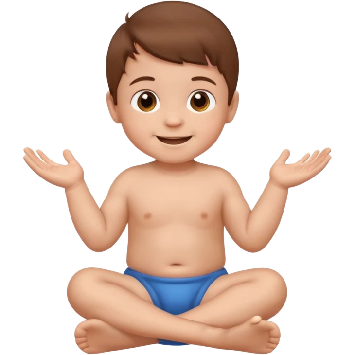 A smiling baby boy with brown hair, sitting, moving its arms and hands. emoji