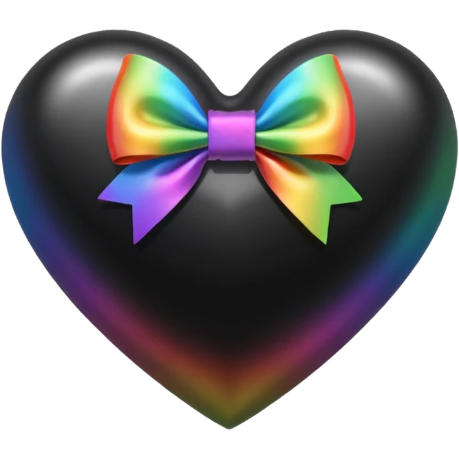 glossy black heart with a rainbow bow and heart pattern on the bow, in a rounded heart shape emoji