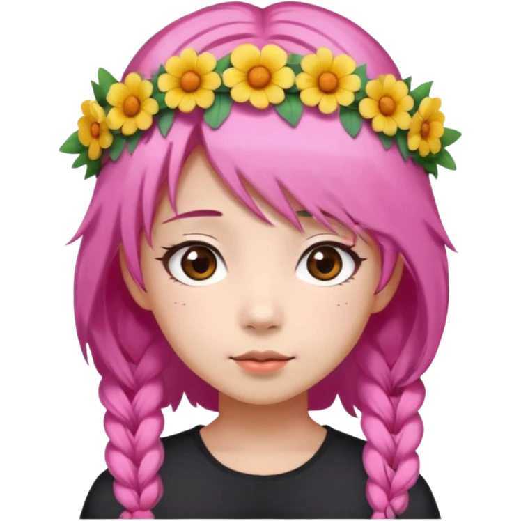An Asian girl with  pink hair, big eyes,sweet
 emoji