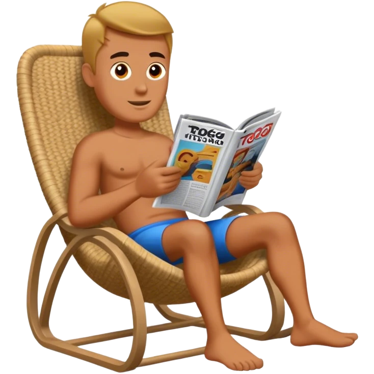 un homme assis dans un siège Togo qui lis un magazine  emoji