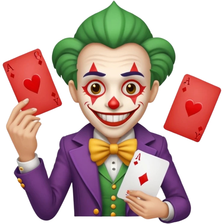 bunch of cards with a crazy jolly joker emoji