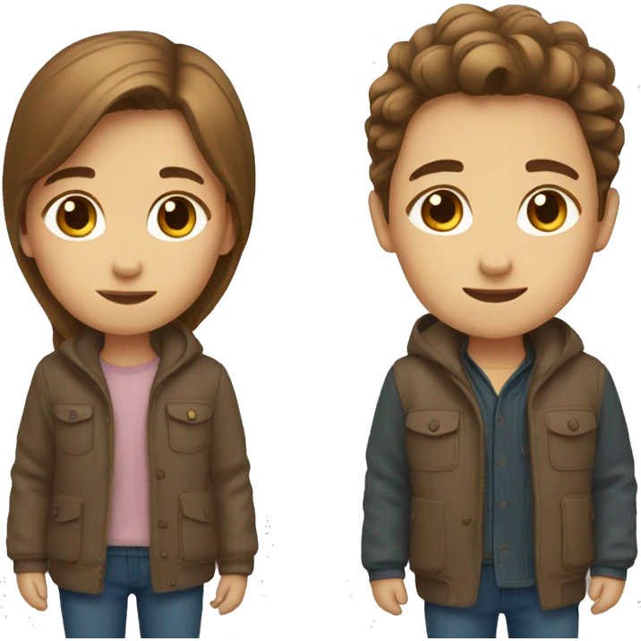 Twins with brown hair and autumn clothes  emoji