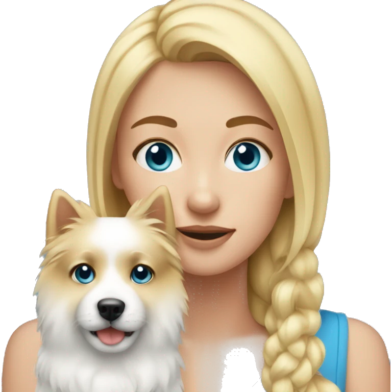 Blonde girl blue eyes holding spitz  emoji