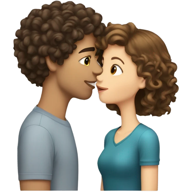 brunette shorter white girl kissing curly hair taller boy emoji