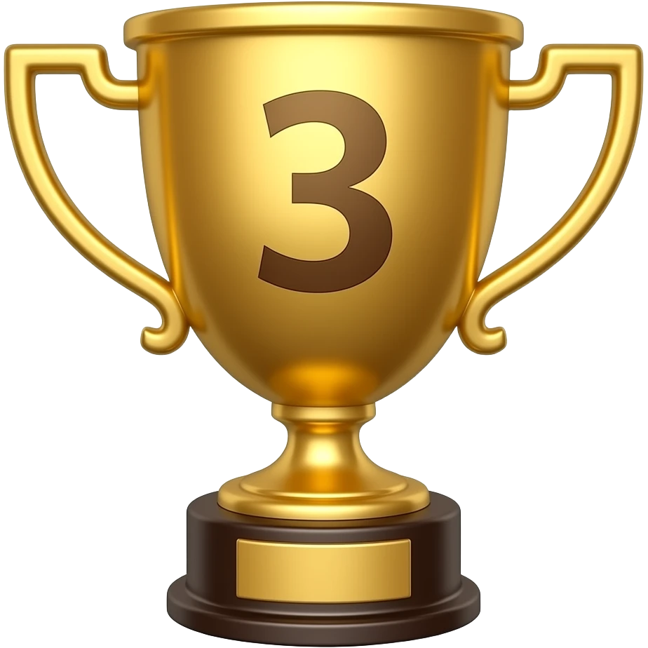 Emoji de una copa 🏆 de bronce de ganador con número 3 emoji