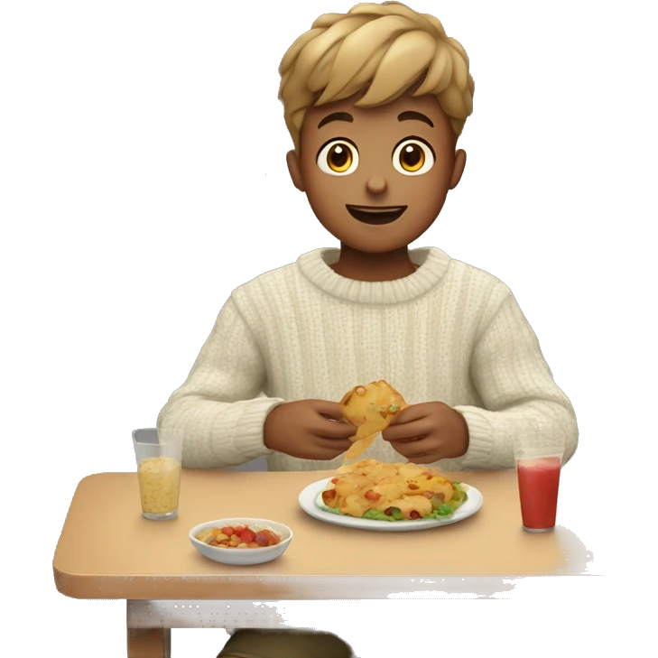 boy enjoying food in sweater clear emoji