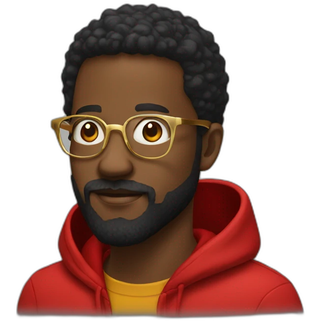 black man with beard, red hoodie, and gold framed glasses emoji