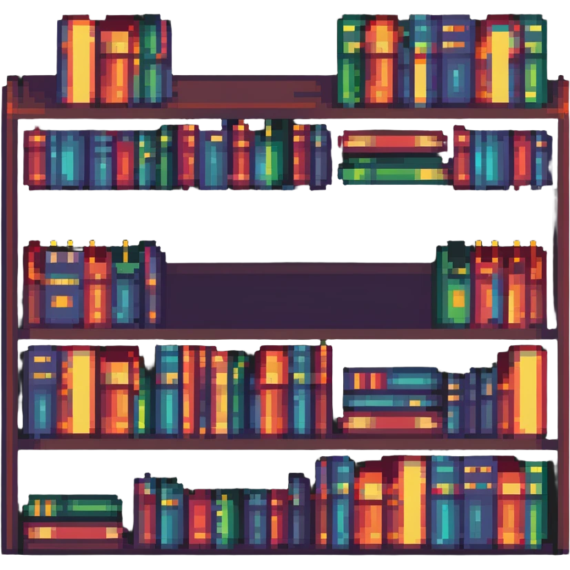 pixel art bookshelf with colorful books in a row emoji