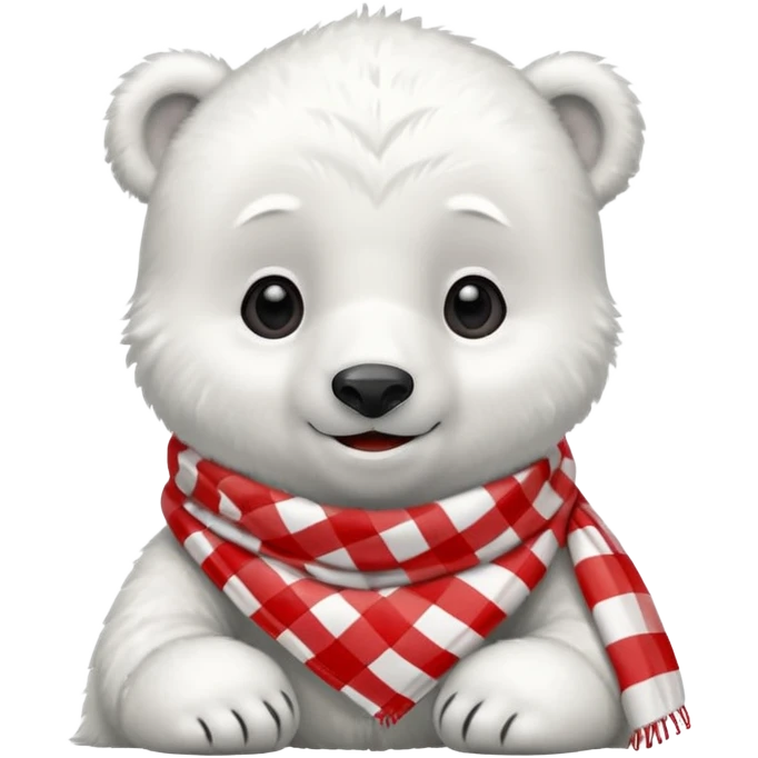baby Polar Bear, smiling, wearing red Checkered Triangle scarf emoji