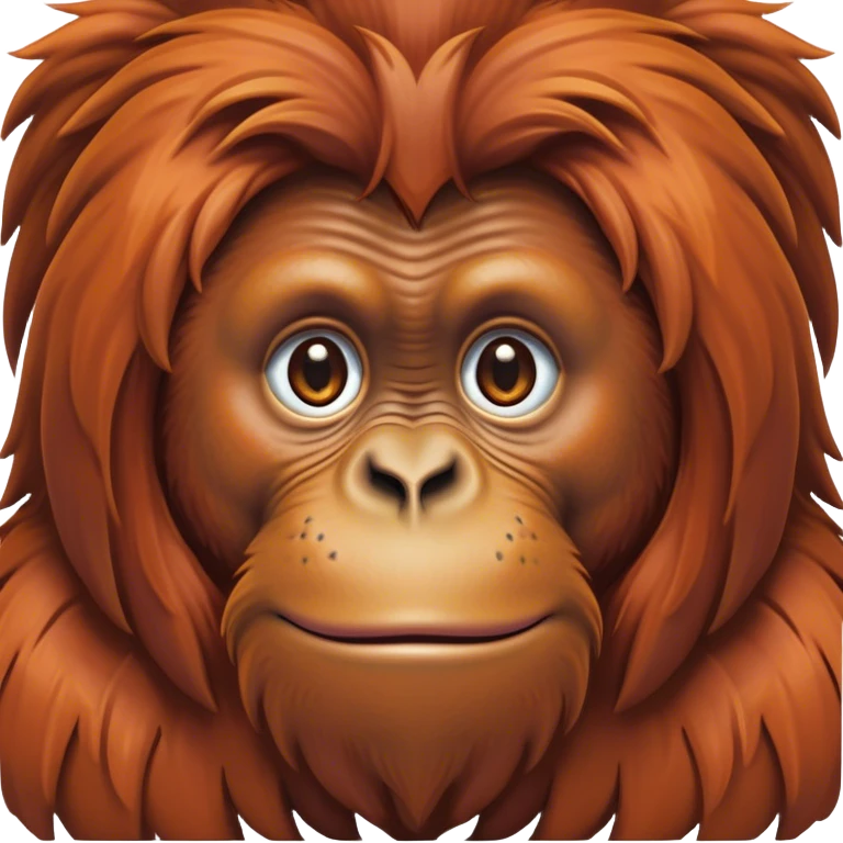 Cinematic Noble Orangutan Portrait Emoji, Poised and regal, with a robust, thoughtful build and deep, soulful eyes framed by rich, textured fur, Simplified yet sharp and sophisticated features, highly detailed, glowing with a soft, earthy glow, high shine, intelligent and contemplative, stylized with an air of ancient wisdom, focused and commanding, soft glowing outline, capturing the essence of a watchful and confident guardian that appears ready to step out of the screen with timeless authority! emoji