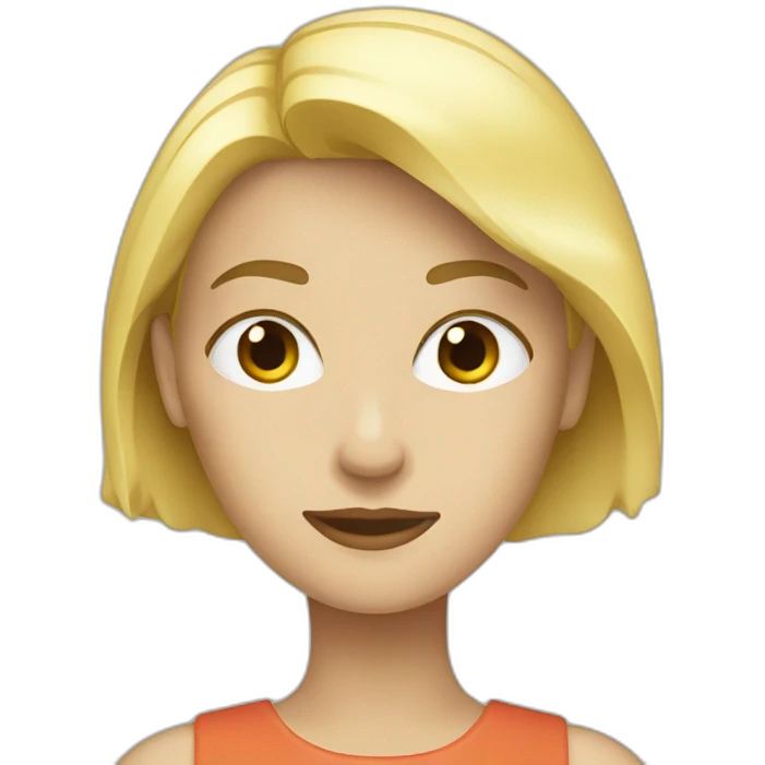 a blond woman with a lupe emoji
