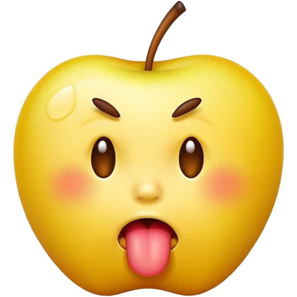 classic yellow apple emoji face, pouting, sticking tongue out with some spit coming out emoji