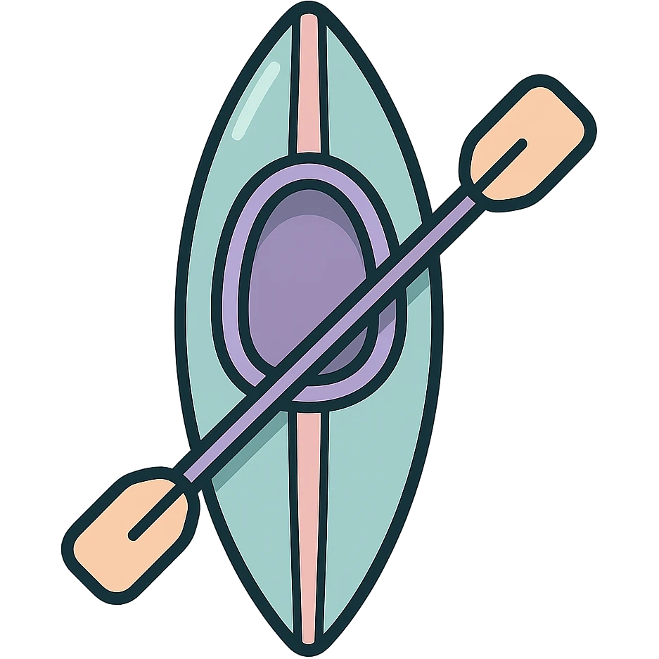 rowing kayak with paddle, top view, icon-color-outlined style, detailed shading, thin clean outlines, soft rounded features, pastel palette #98B5BC #B5B3C1 #C9A3C9 #E4C0CA #F7DCD1 #F7C0AA, modern Japanese pop art, sticker aesthetic, highly detailed, vector clarity, soft lighting, subtle shadows, transparent background emoji