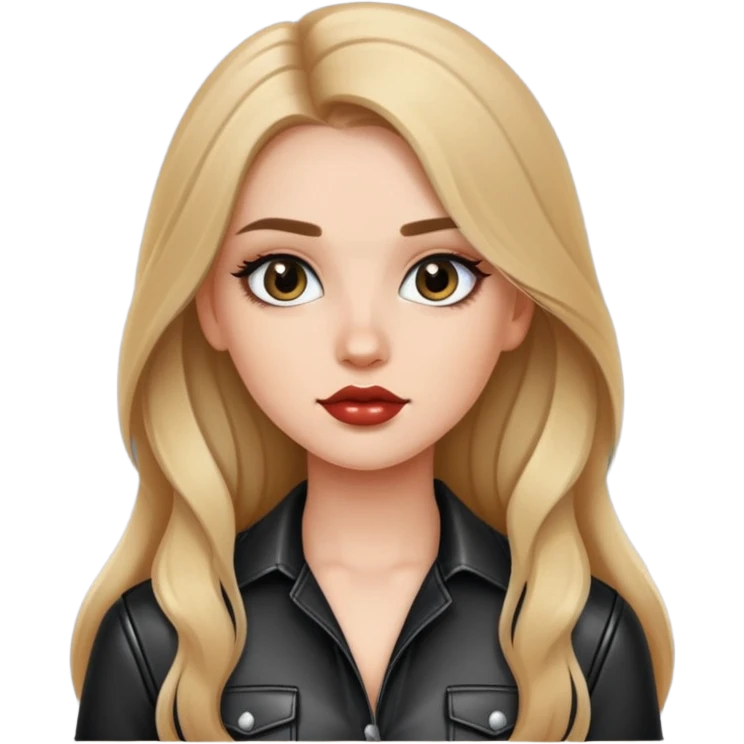 pretty girl long hair makeup with black leather shirt emoji