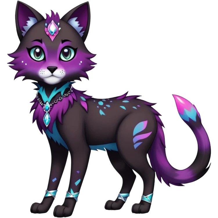 Vibrant edgy gothic Falvie-Fionbri-creature-sparkle-feline-fursona, full body, with random markings emoji