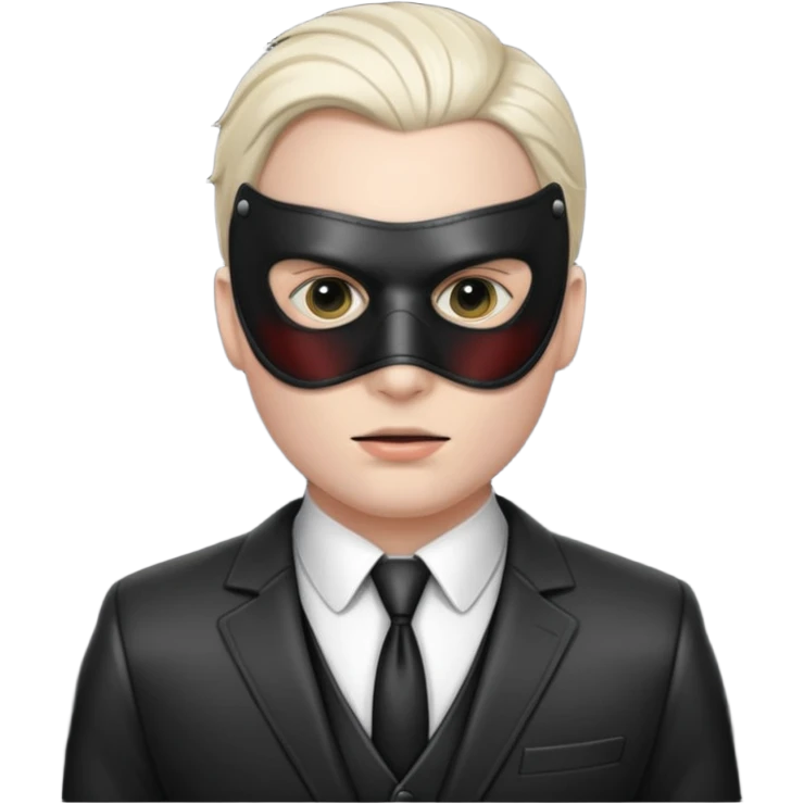 White man in a suit with bdsm mask emoji