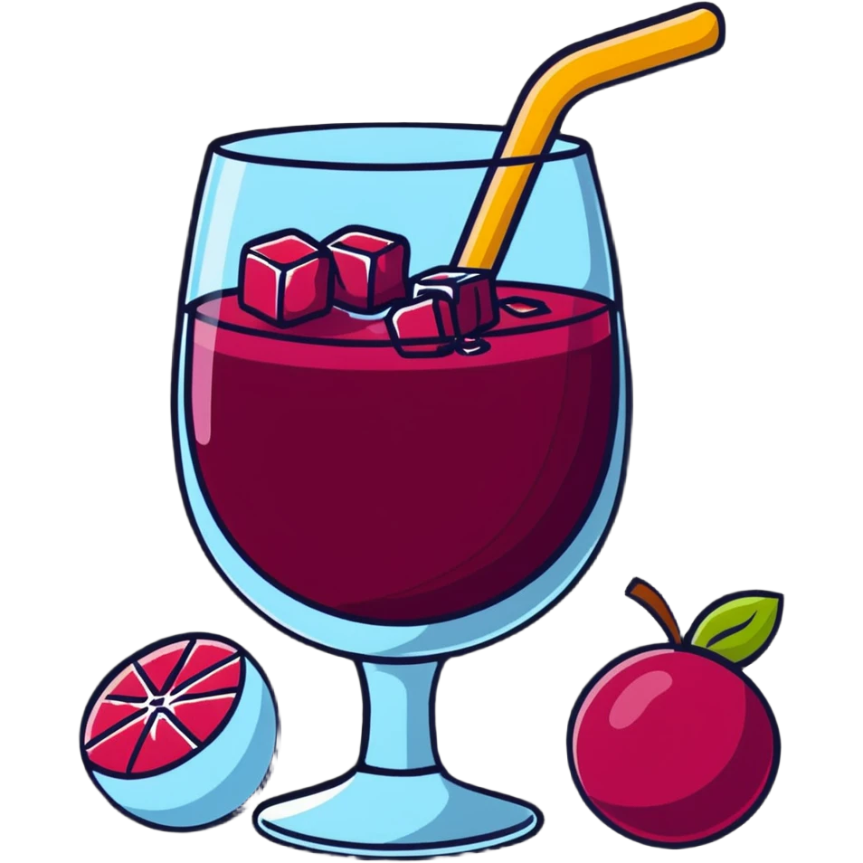 frozen sangria with lots of ice cubes, very cold, icy, with fruit pieces and wine emoji