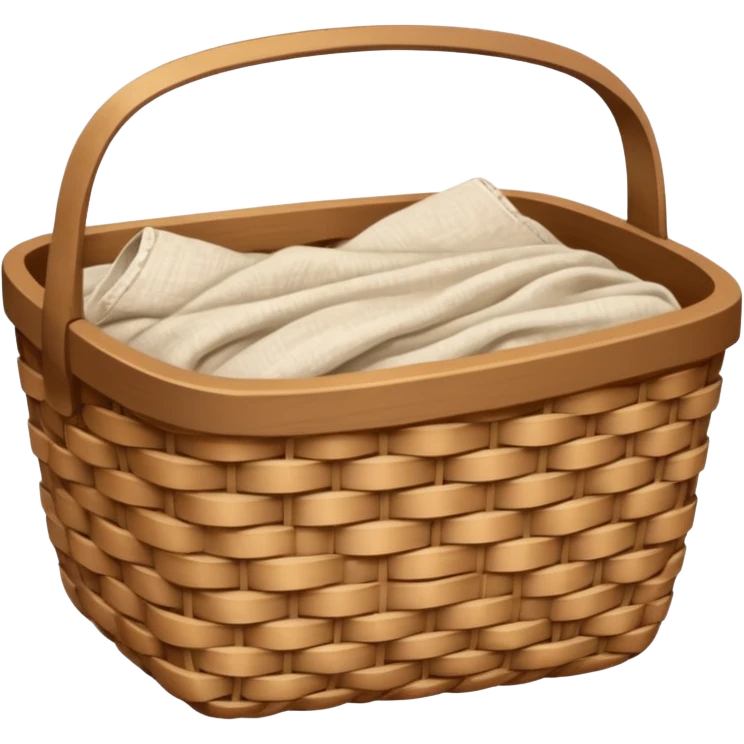 A woven light Brown basket with fresh washed linen emoji