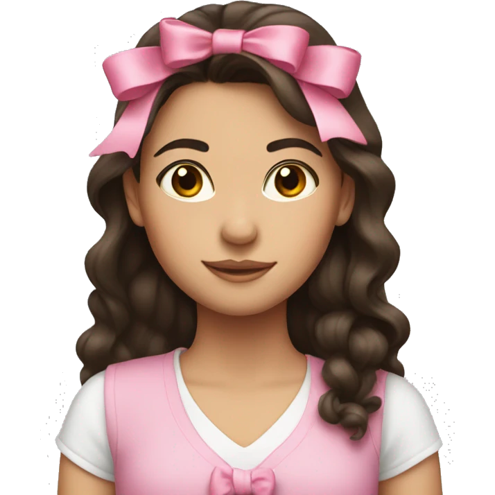 brunette girl with pink bow in her hair emoji