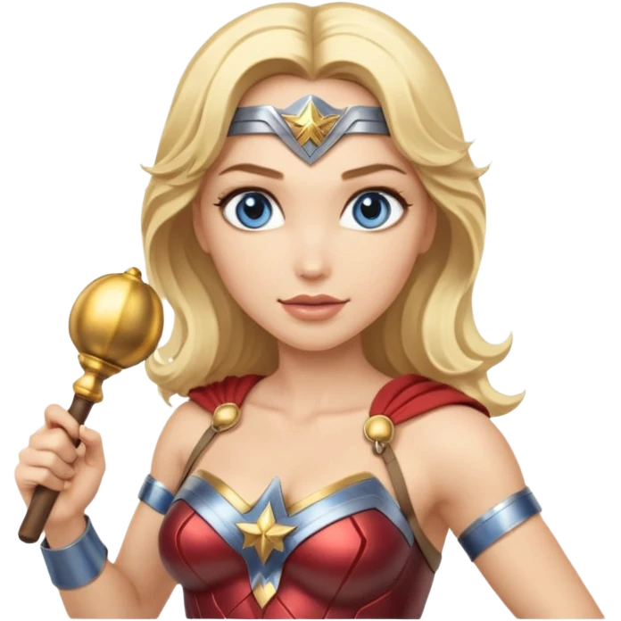 Blonde blue eyes Wonder Woman holding bell and baton emoji
