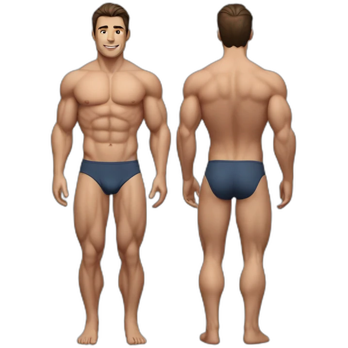 Brunette muscular male bulge bikini realistic emoji