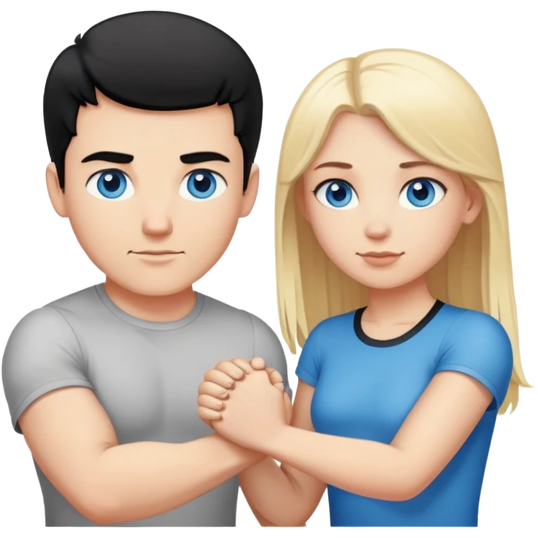 Buff and Tall white man with short black hair and white girl with long blonde hair and blue eyes holding hands emoji