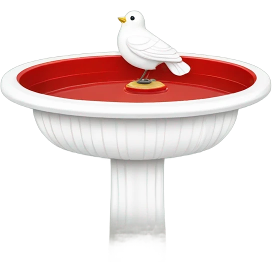 Vintage red bird bath with a white bird emoji