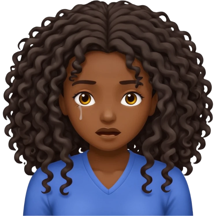 Beautiful dark skinned girl stressed breaking off long curly hair emoji