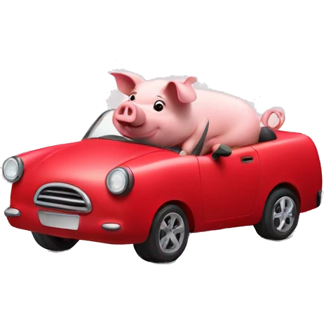 Pig driving red car emoji