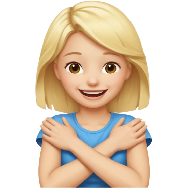 blonde girl with arms crossed holding neck laughing emoji