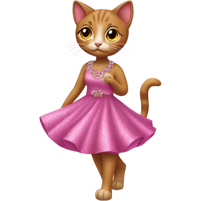 Cat walking wearing a pink glittery dress emoji