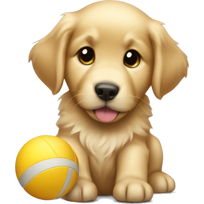 Golden retriever puppy holding a ball emoji