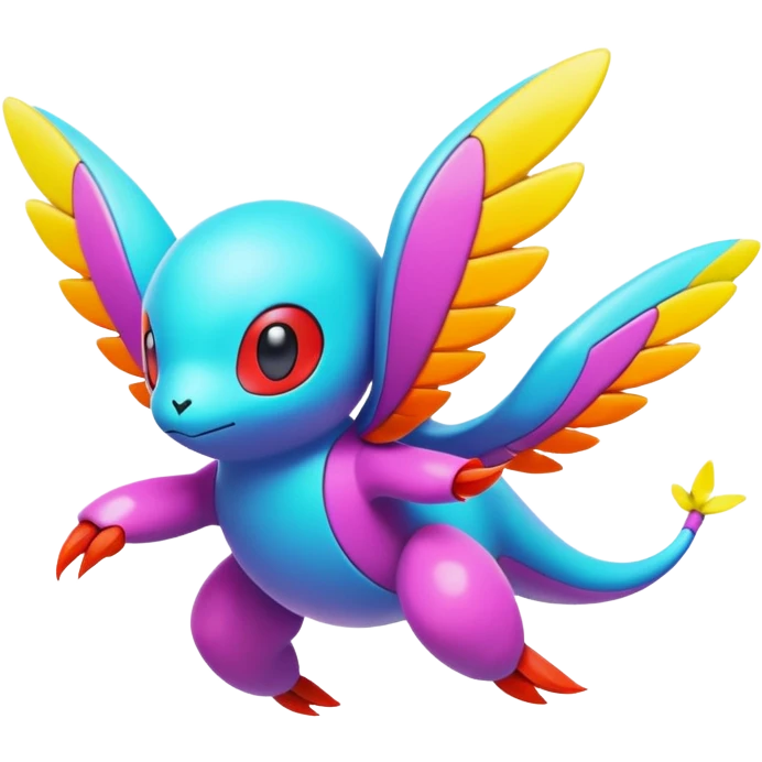 Colorful Neon Colors Vibrant Colors Flying Futuristic Fakémon-Pokémon-Creature Full Body emoji