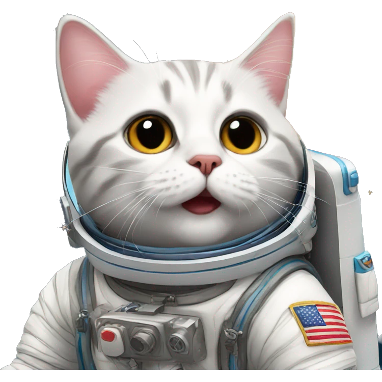 A cat on a rocket dressed as an astronaut emoji