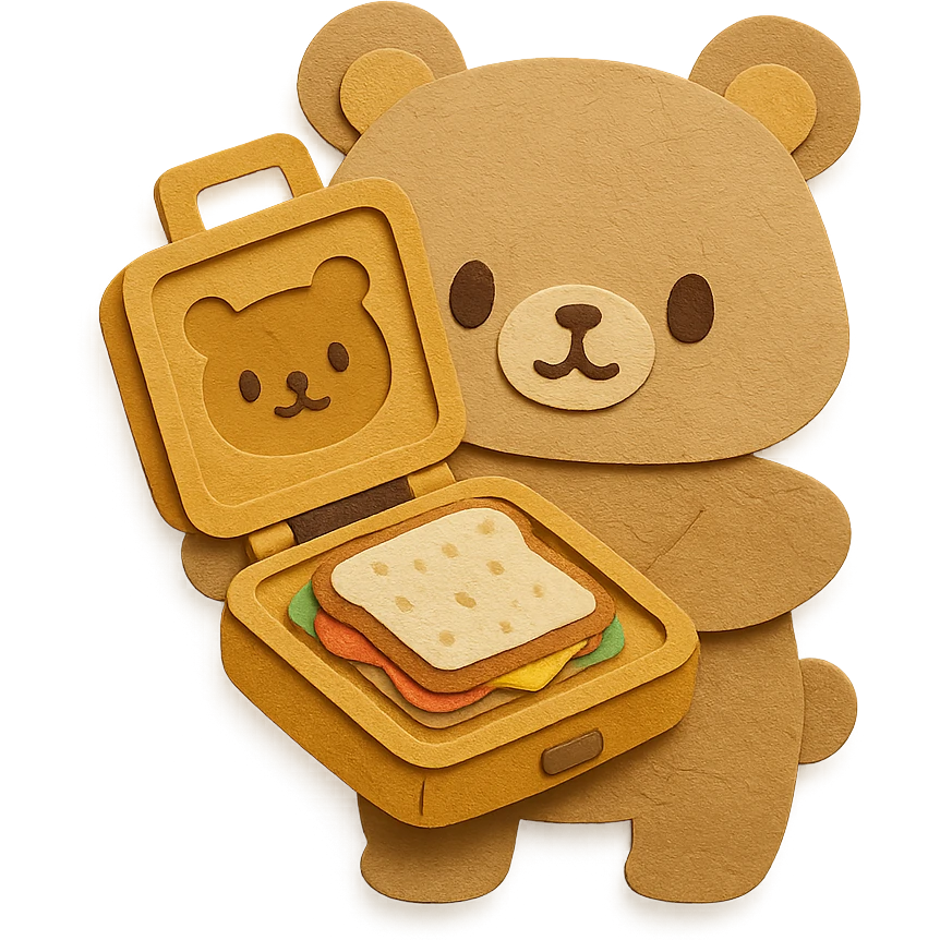 chibi sandwich maker-bear hybrid, opening with a cute sandwich inside, creamy brown, full-body emoji
