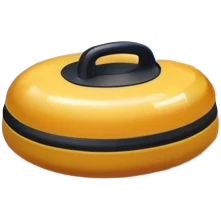 please, An icon featuring the curling rink, with its distinctive circles and a vibrant crowd in the stands. Snowflakes fall outside the arena, and bright lights illuminate the ice. a close-up curling stone sliding across the ice, with a broom nearby. Transparent background. emoji