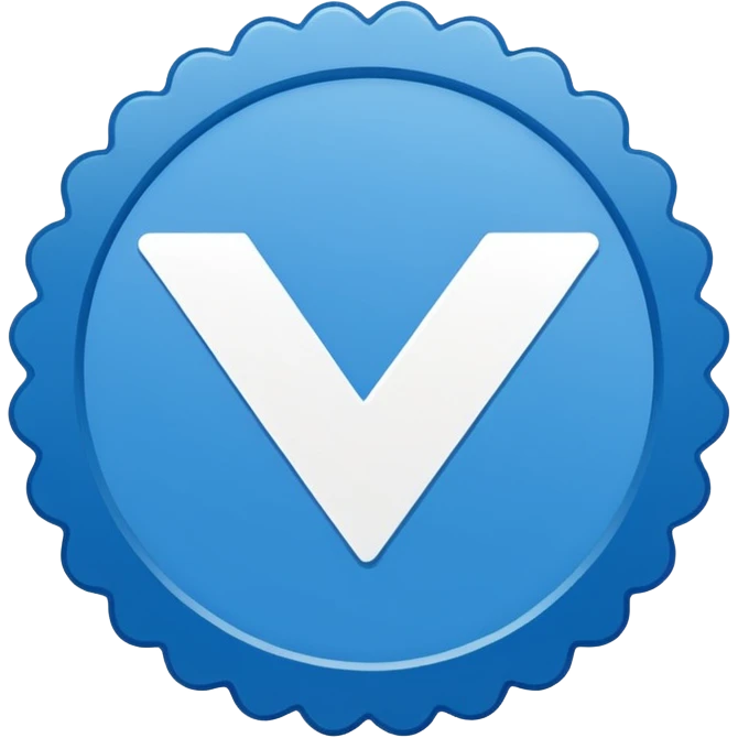 Flat blue verification badge emoji, scalloped circular shape, bold white checkmark in center, clean vector style, no text, no gradient, transparent background, emoji icon. emoji