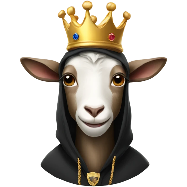 Goat with horns wearing black hoodie and a royal crown emoji