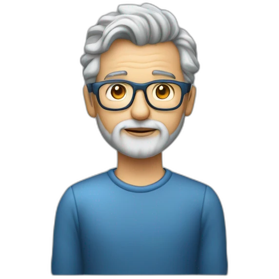 cientifico de datos profesor de 50 años sin barba, cabello gris, en camiseta azul oscura emoji