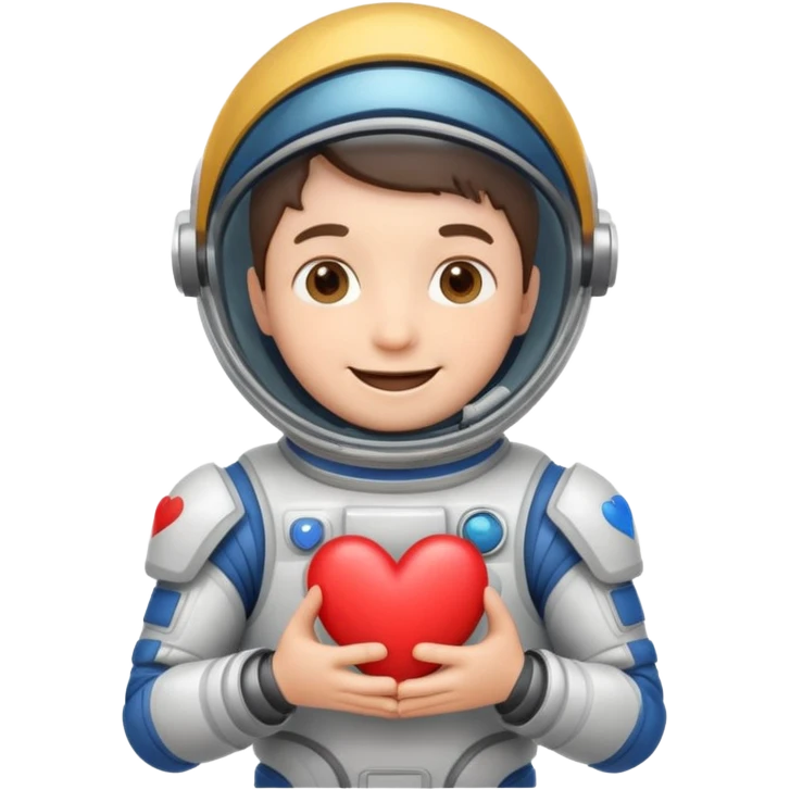 A happy spaceman holding a heart emoji