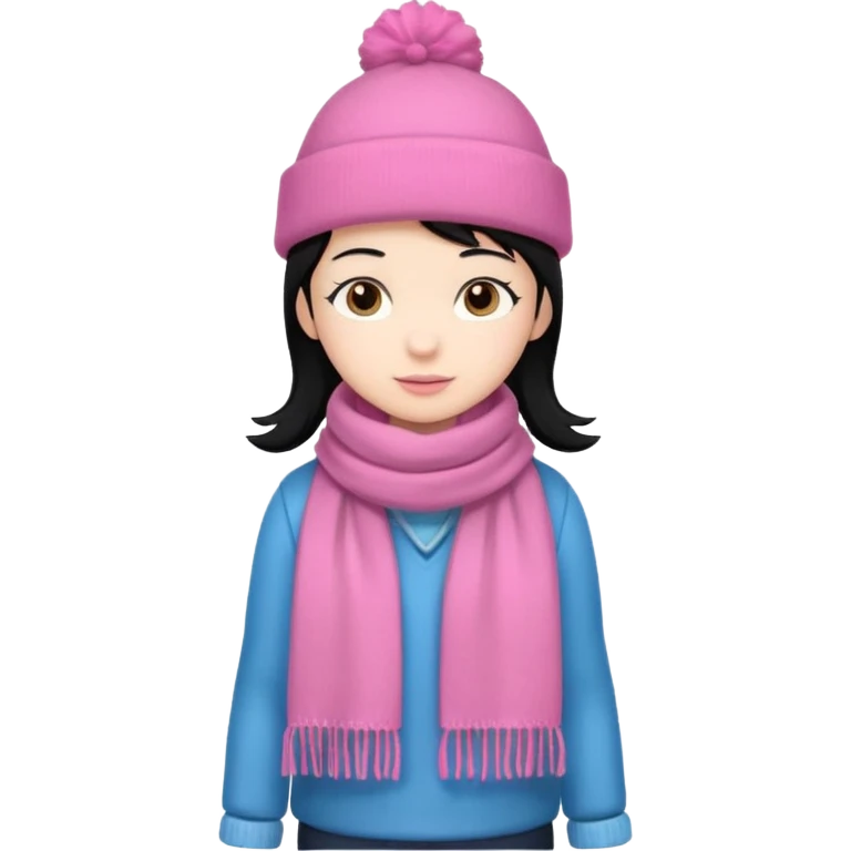 Kid wearing pink hat and scarf, black hair, full body emoji