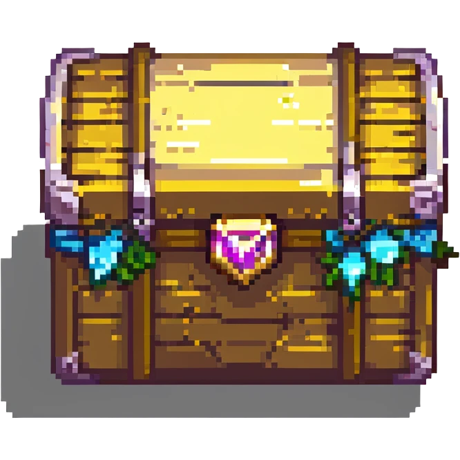 Fortnite loot chest, pixel art style, gold accents, glowing effect emoji