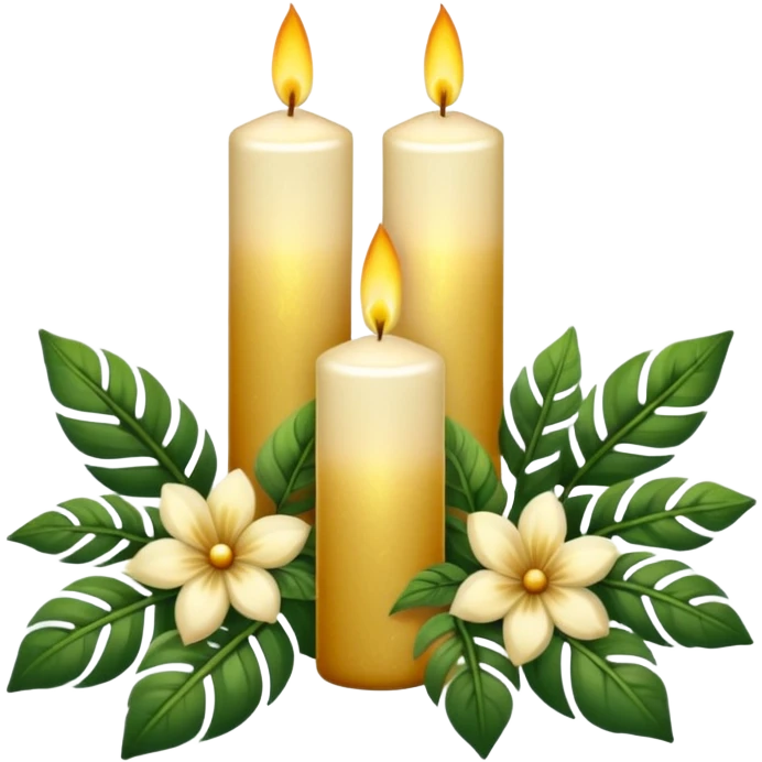 Aesthetic scenic romantic vintage styled beautiful gorgeous holy divine spiritual pretty elegant sparkly shiny scene of Candles, flowers, plants leaves, scenic aesthetic scenery emoji