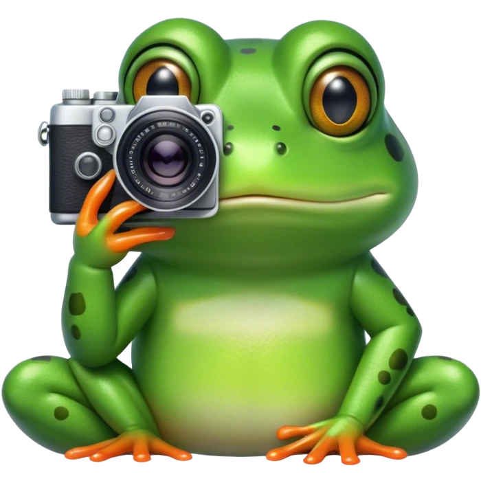 Frog with a camera and a little tensed emoji