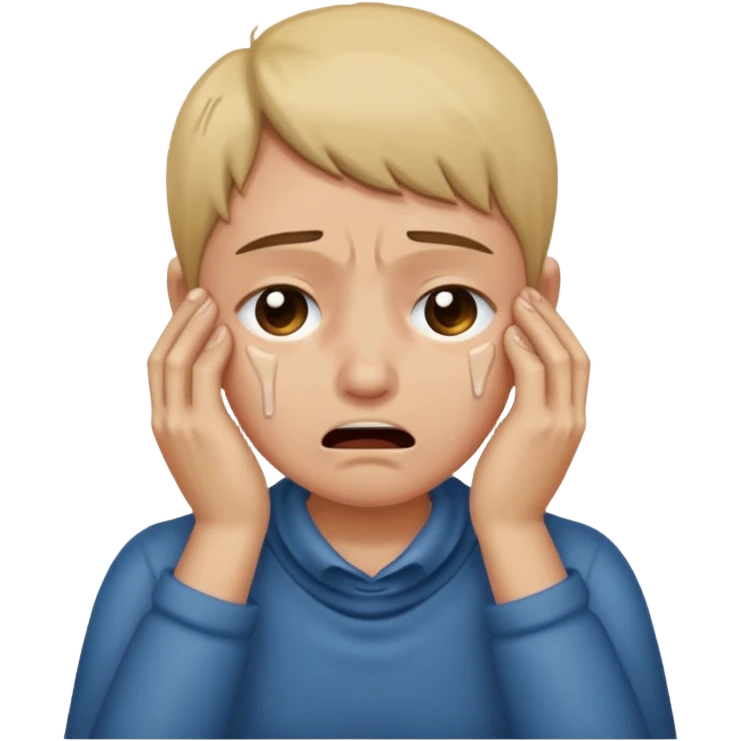 Emoji crying, holding hands to neck emoji
