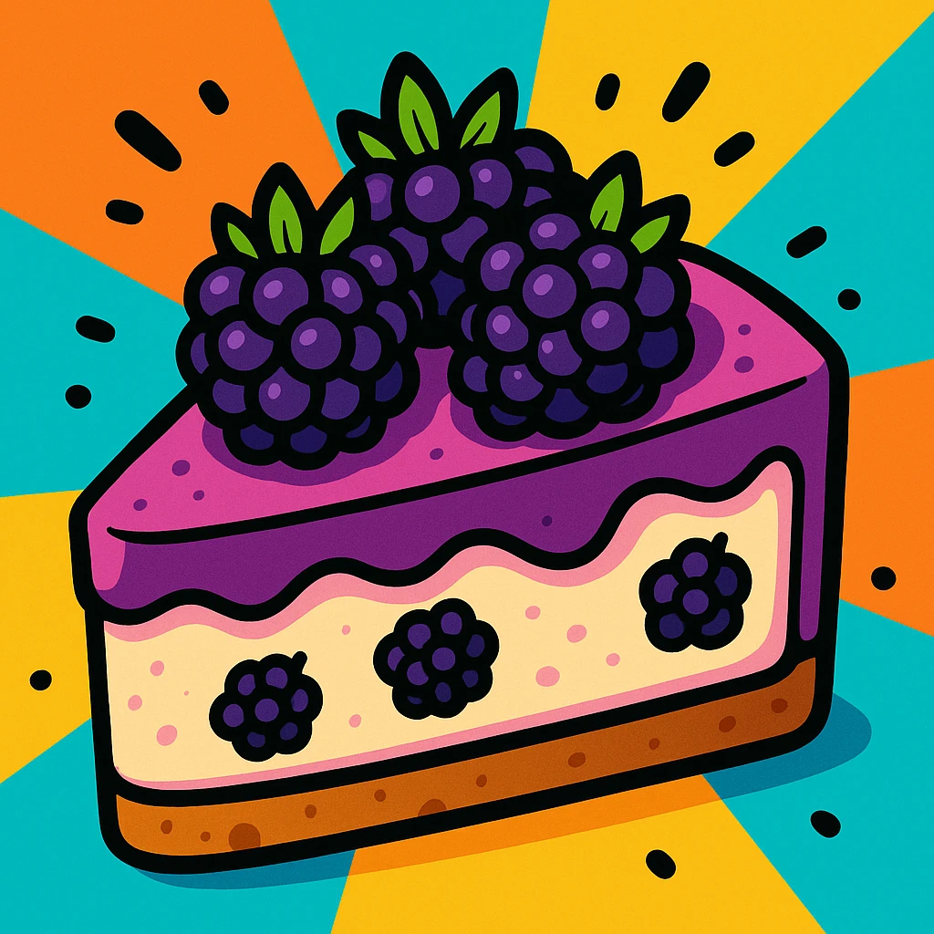 cheesecake de mora, cartoon style, vibrant colors emoji