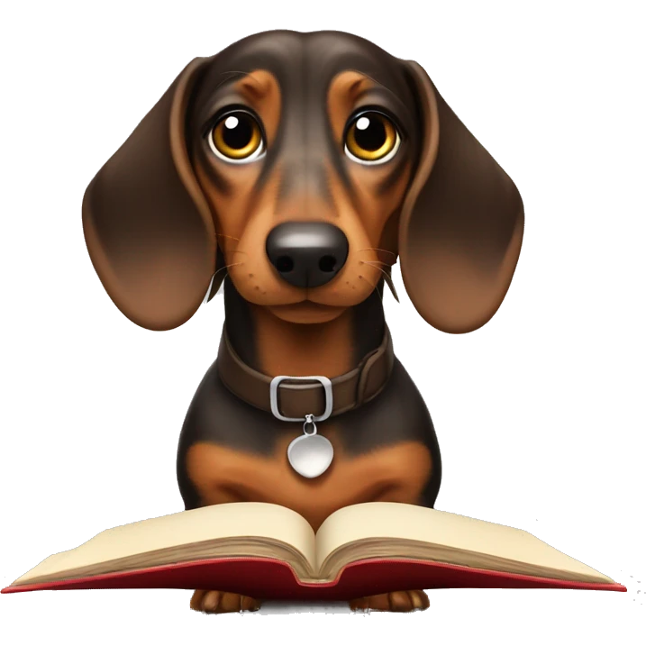 Dachshund holding a book reading loud  emoji
