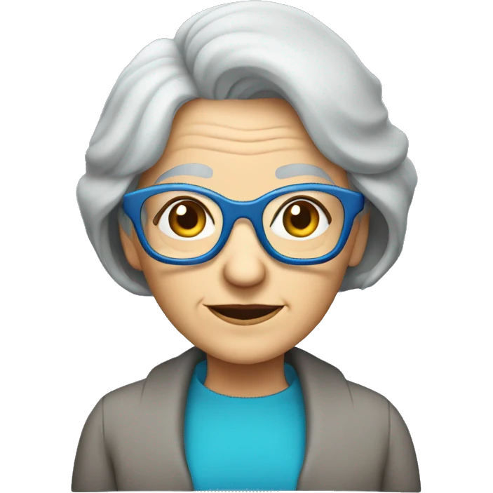 old lady with blue hexagon glasses and straight grey bob  emoji