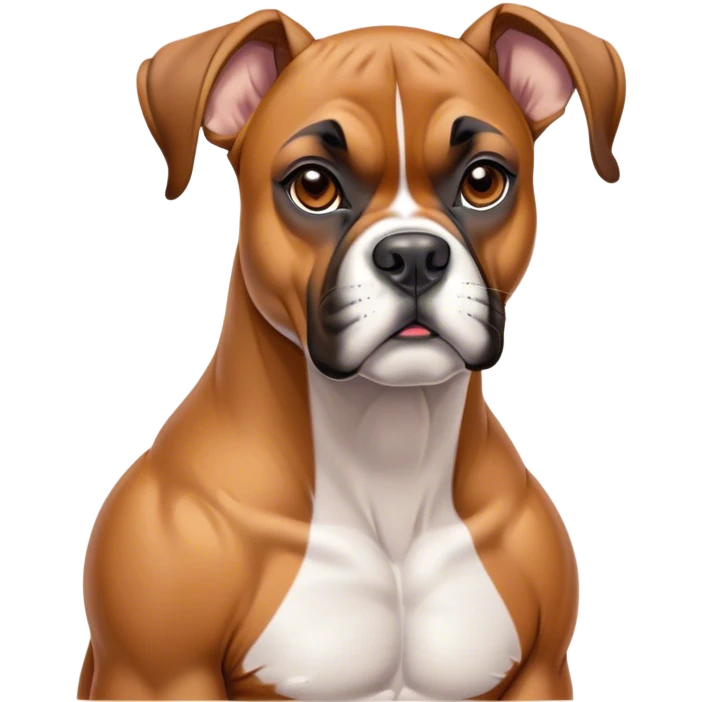 Cinematic Noble Fawn Boxer dog Portrait Emoji, Poised and regal, with a strong, muscular build and a sleek, well-groomed fawn Fur accented by a white muzzle and chest, deep-set soulful brown eyes, Simplified yet sharp and sophisticated features, highly detailed, glowing with a soft, dignified glow, high shine, intelligent and loyal, stylized with an air of strength, focused and attentive, soft glowing outline, capturing the essence of a watchful and confident guardian, so majestic it feels as though it could step out of the screen with effortless authority! emoji